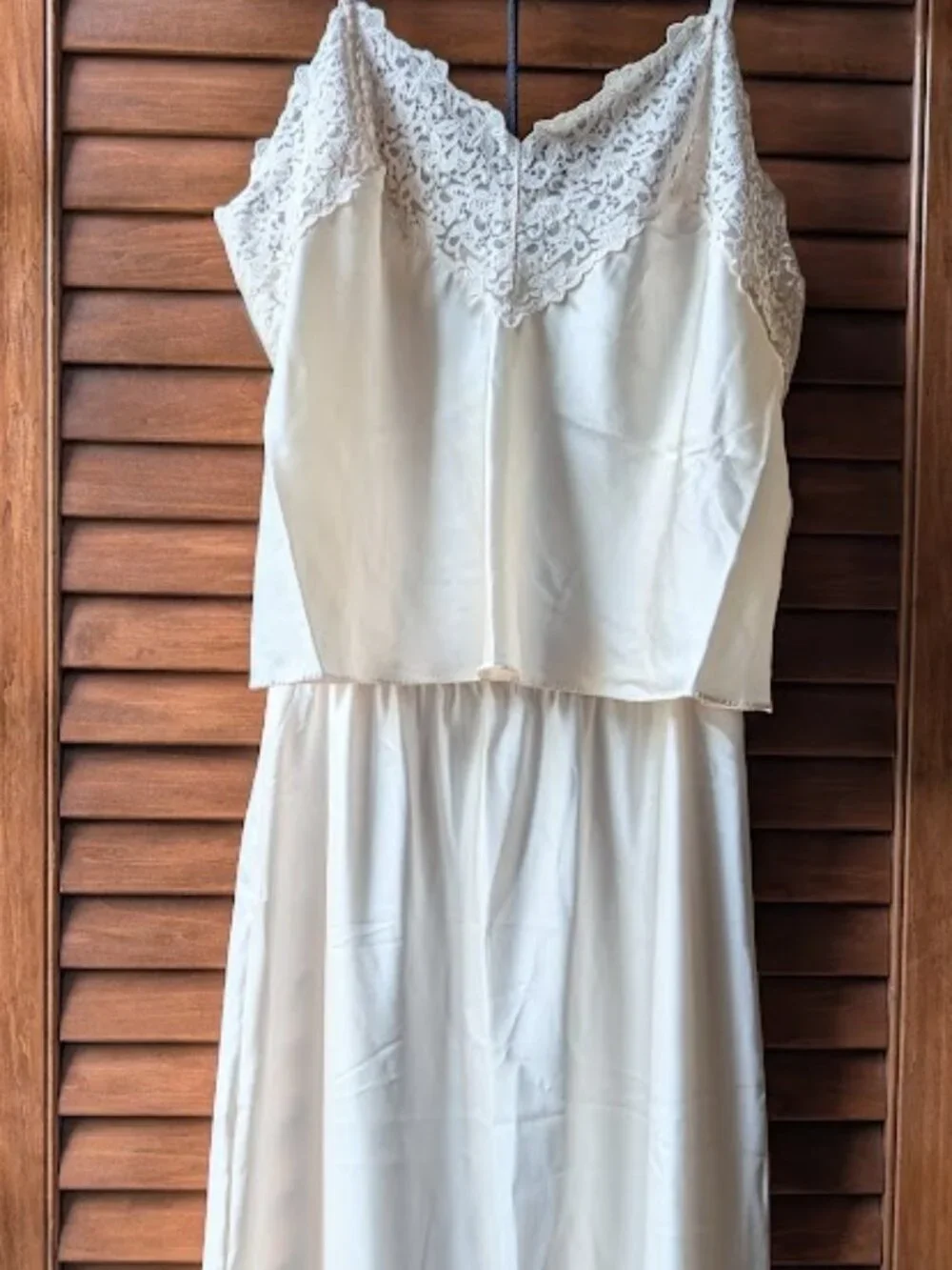 Vtg Wacoal Lingerie Silky Satin Camisole Tapestry Lace Light Beige Sz: Large